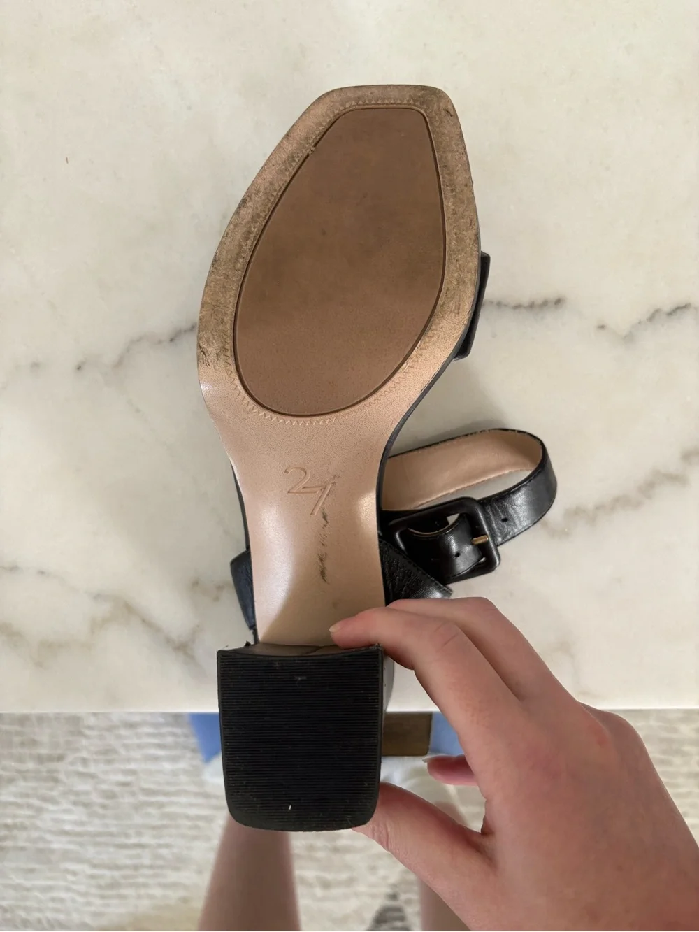 Black Leather Platform Block Heel Sandals